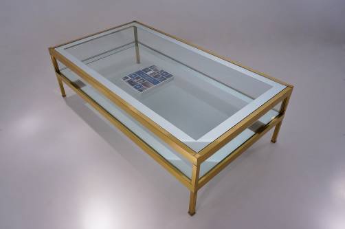 Maison Jansen brass two tier display coffee table, 1970`s ca, French